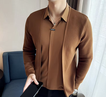 Men's Faux Two Piece Shirt Collar Knitted Cardigan